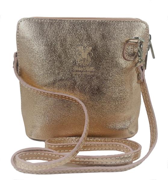 Grote foto rose gold diamond vera pelle italiaans leren schoudertasje rits rondom kleding dames sieraden