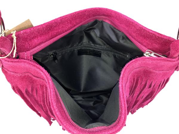 Grote foto back to the sixties suede franje tas fuchsia sieraden tassen en uiterlijk schoudertassen