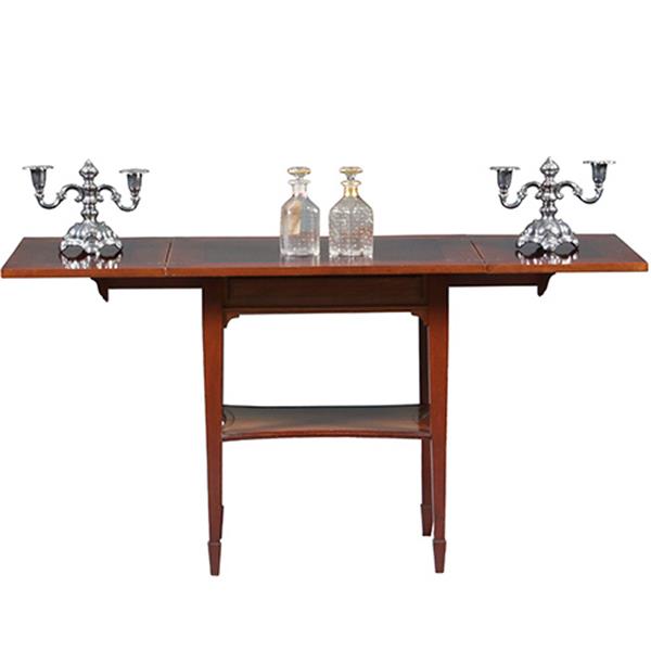 Grote foto zeer strakke side table of wandtafel met inklapbare zijbladen ca 1900 messing ingelegd no.283050 antiek en kunst stoelen en banken