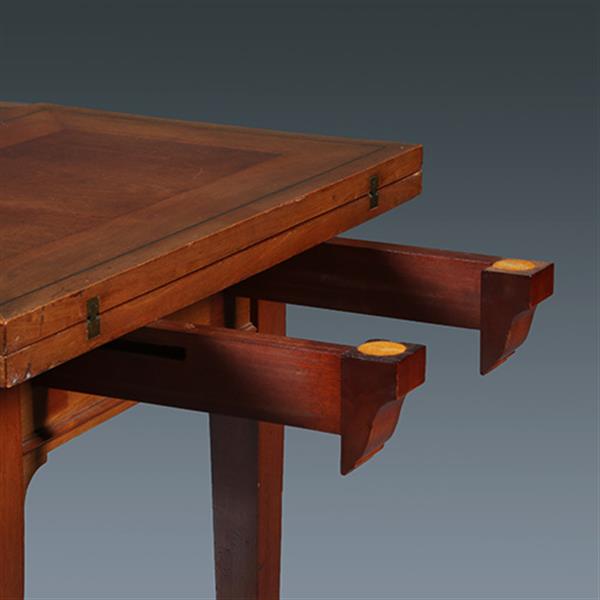 Grote foto zeer strakke side table of wandtafel met inklapbare zijbladen ca 1900 messing ingelegd no.283050 antiek en kunst stoelen en banken