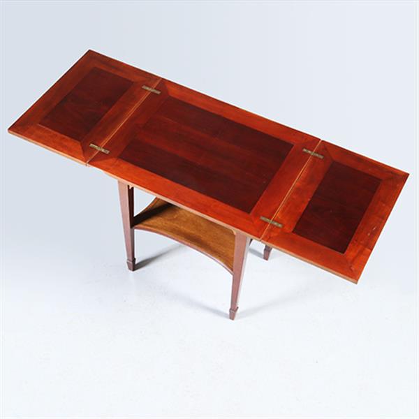 Grote foto zeer strakke side table of wandtafel met inklapbare zijbladen ca 1900 messing ingelegd no.283050 antiek en kunst stoelen en banken