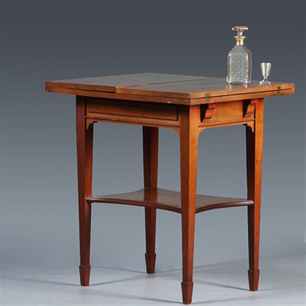 Grote foto zeer strakke side table of wandtafel met inklapbare zijbladen ca 1900 messing ingelegd no.283050 antiek en kunst stoelen en banken