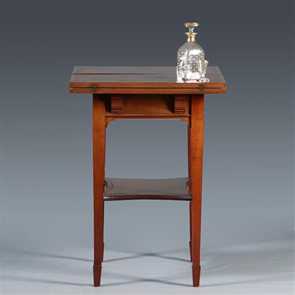Grote foto zeer strakke side table of wandtafel met inklapbare zijbladen ca 1900 messing ingelegd no.283050 antiek en kunst stoelen en banken