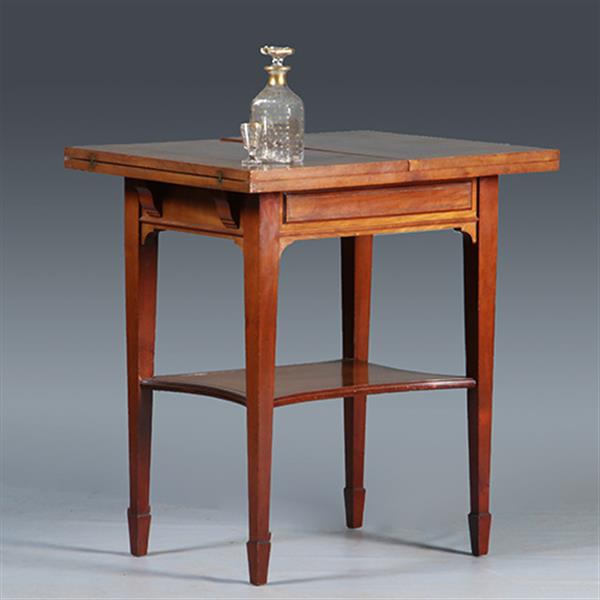 Grote foto zeer strakke side table of wandtafel met inklapbare zijbladen ca 1900 messing ingelegd no.283050 antiek en kunst stoelen en banken