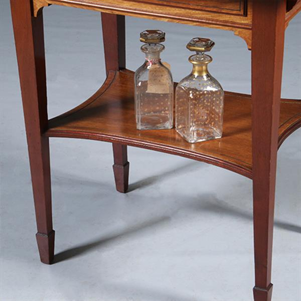 Grote foto zeer strakke side table of wandtafel met inklapbare zijbladen ca 1900 messing ingelegd no.283050 antiek en kunst stoelen en banken