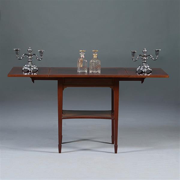 Grote foto zeer strakke side table of wandtafel met inklapbare zijbladen ca 1900 messing ingelegd no.283050 antiek en kunst stoelen en banken