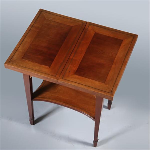 Grote foto zeer strakke side table of wandtafel met inklapbare zijbladen ca 1900 messing ingelegd no.283050 antiek en kunst stoelen en banken