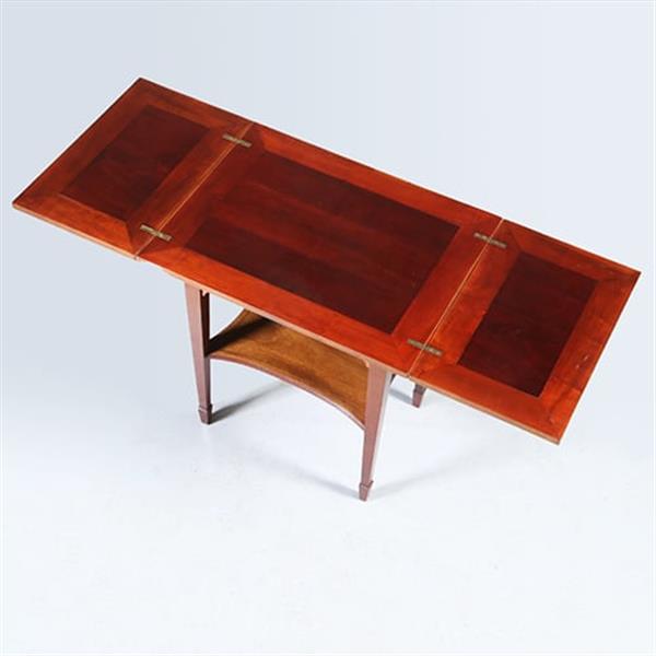 Grote foto zeer strakke side table of wandtafel met inklapbare zijbladen ca 1900 messing ingelegd no.283050 antiek en kunst stoelen en banken