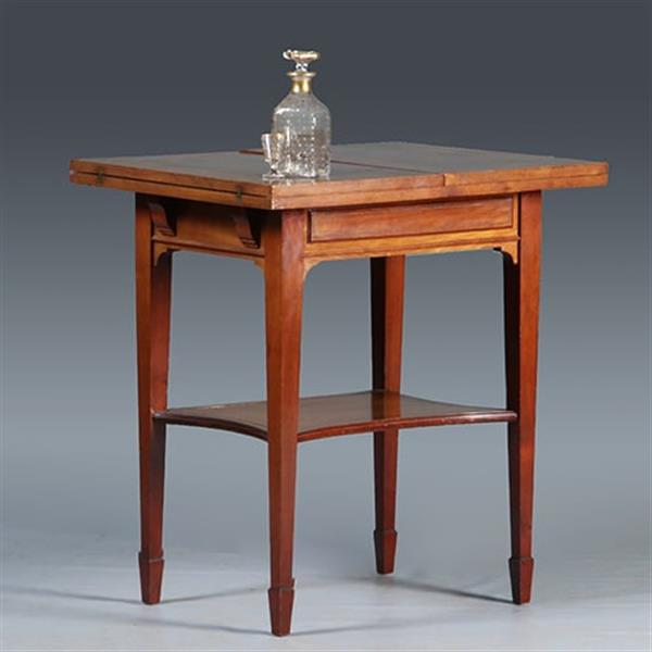 Grote foto zeer strakke side table of wandtafel met inklapbare zijbladen ca 1900 messing ingelegd no.283050 antiek en kunst stoelen en banken
