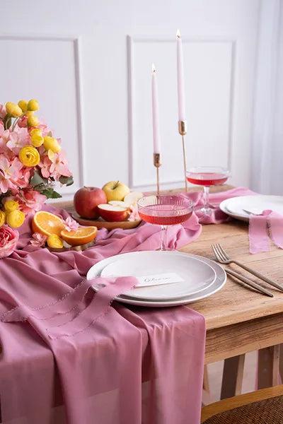 Grote foto chiffon tafelloper donker roze 5m verzamelen overige verzamelingen