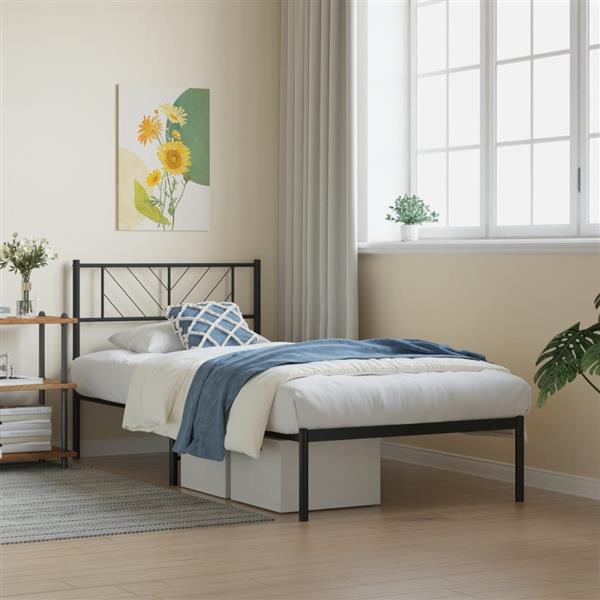 Grote foto vidaxl bedframe met hoofdbord metaal zwart 80x200 cm antiek en kunst stoelen en banken