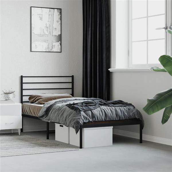 Grote foto vidaxl bedframe met hoofdbord metaal zwart 90x200 cm antiek en kunst stoelen en banken
