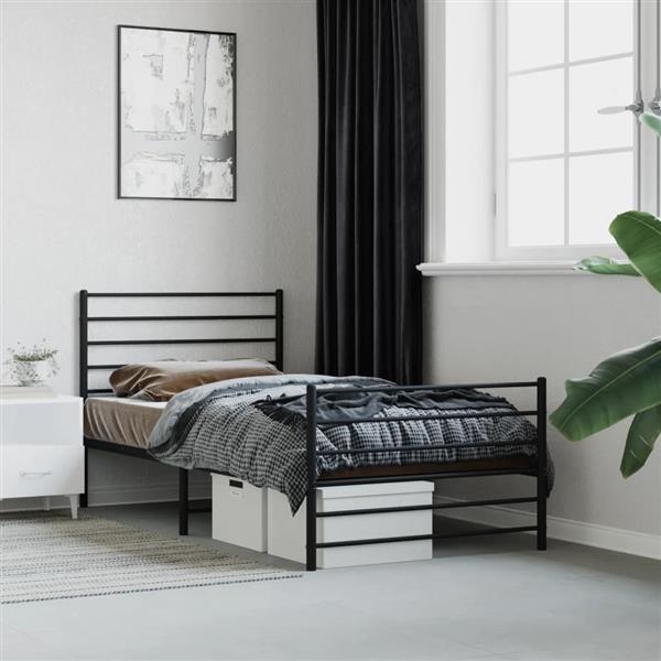 Grote foto vidaxl bedframe met hoofd en voeteneinde metaal zwart 90x200 cm antiek en kunst stoelen en banken