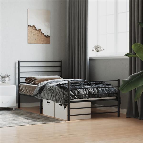 Grote foto vidaxl bedframe met hoofd en voeteneinde metaal zwart 90x200 cm antiek en kunst stoelen en banken