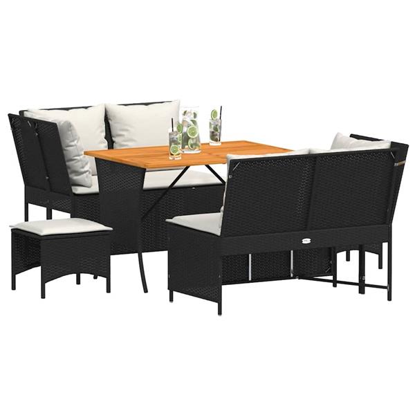 Grote foto vidaxl 5 delige loungeset met kussens poly rattan zwart tuin en terras tuinmeubelen