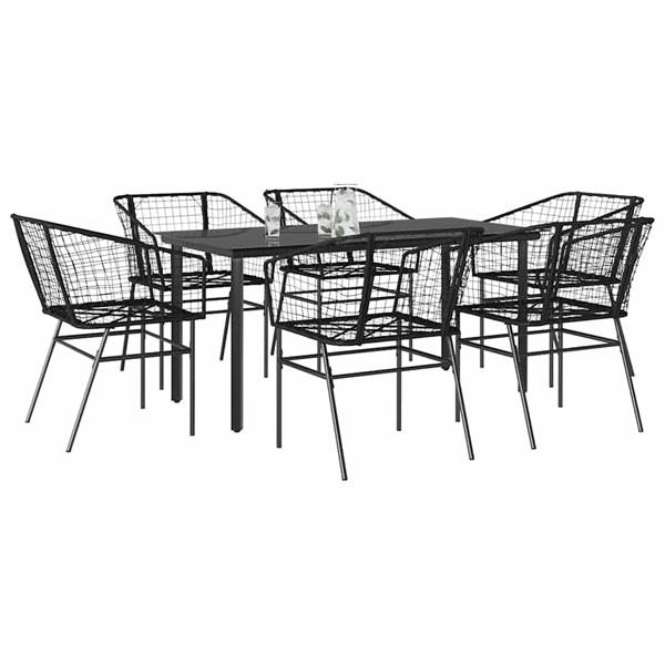 Grote foto vidaxl 7 delige tuinset poly rattan glas zwart tuin en terras tuinmeubelen