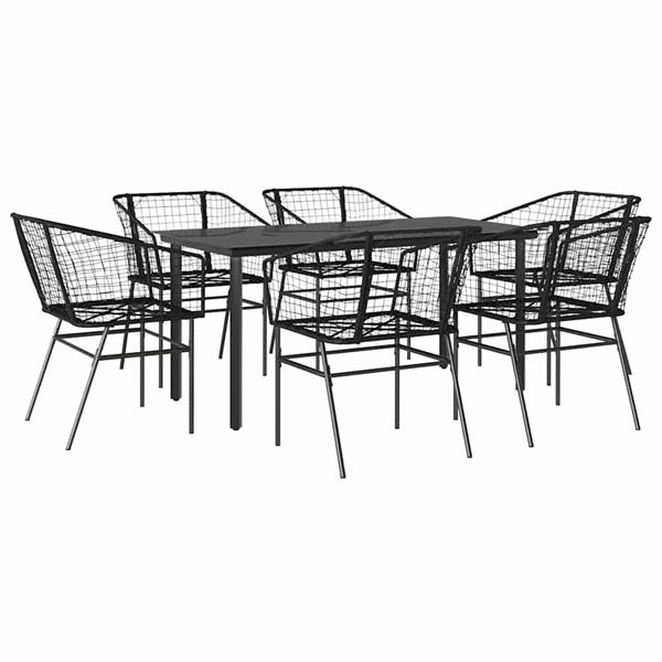 Grote foto vidaxl 7 delige tuinset poly rattan glas zwart tuin en terras tuinmeubelen
