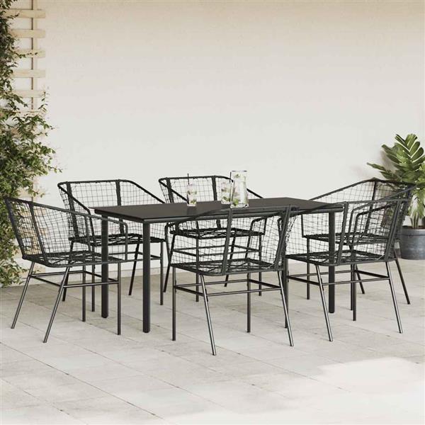Grote foto vidaxl 7 delige tuinset poly rattan glas zwart tuin en terras tuinmeubelen