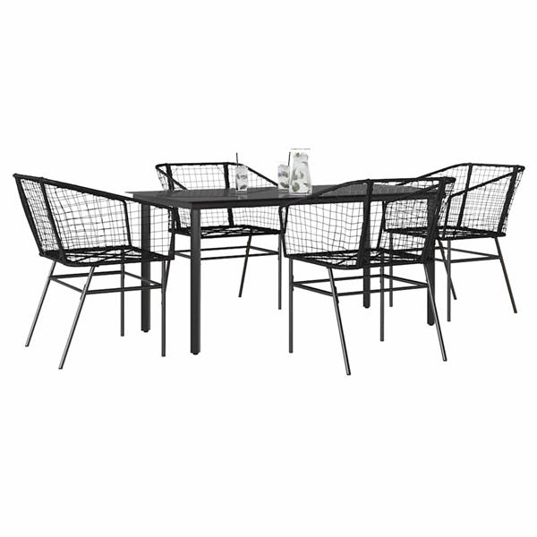 Grote foto vidaxl 5 delige tuinset poly rattan glas zwart tuin en terras tuinmeubelen