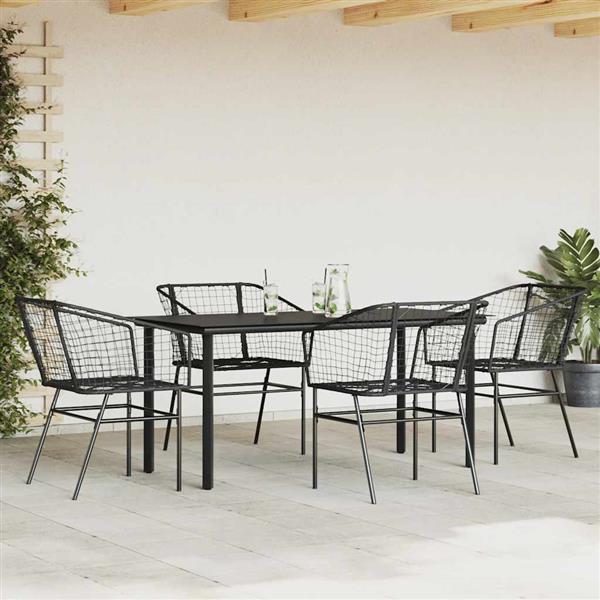 Grote foto vidaxl 5 delige tuinset poly rattan glas zwart tuin en terras tuinmeubelen