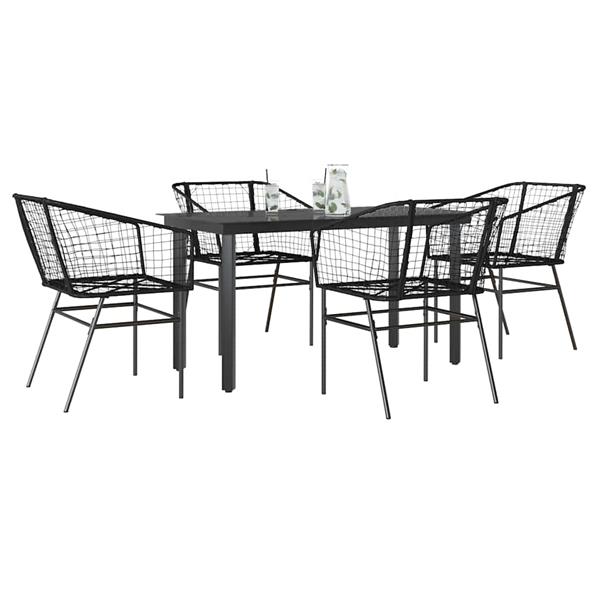 Grote foto vidaxl 5 delige tuinset poly rattan glas zwart tuin en terras tuinmeubelen