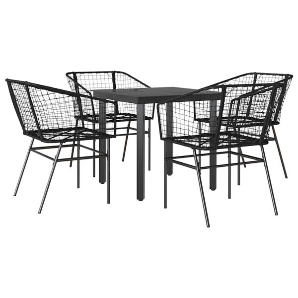 Grote foto vidaxl 5 delige tuinset poly rattan glas zwart tuin en terras tuinmeubelen