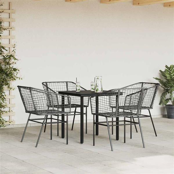 Grote foto vidaxl 5 delige tuinset poly rattan glas zwart tuin en terras tuinmeubelen