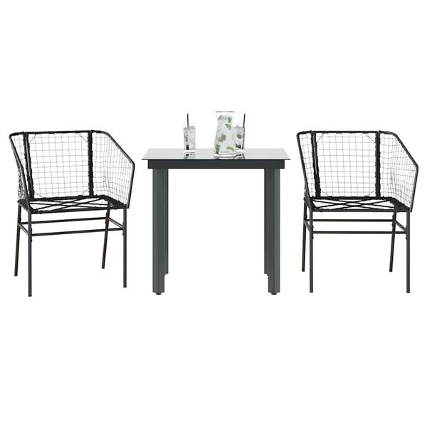 Grote foto vidaxl 3 delige tuinset poly rattan glas zwart tuin en terras tuinmeubelen