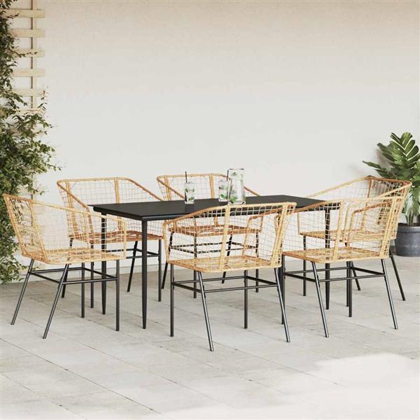 Grote foto vidaxl 7 delige tuinset poly rattan glas bruin tuin en terras tuinmeubelen
