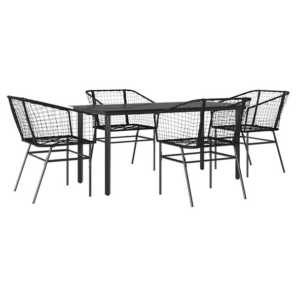 Grote foto vidaxl 5 delige tuinset poly rattan glas zwart tuin en terras tuinmeubelen