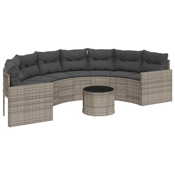 Grote foto vidaxl tuinbank met tafel en kussens halfrond poly rattan grijs tuin en terras tuinmeubelen