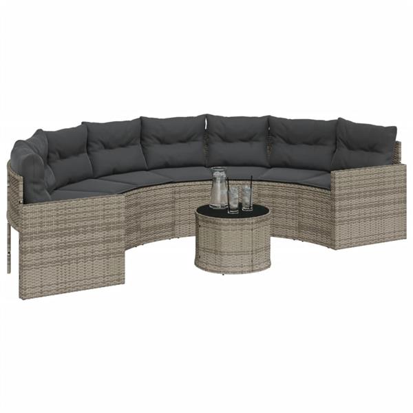 Grote foto vidaxl tuinbank met tafel en kussens halfrond poly rattan grijs tuin en terras tuinmeubelen