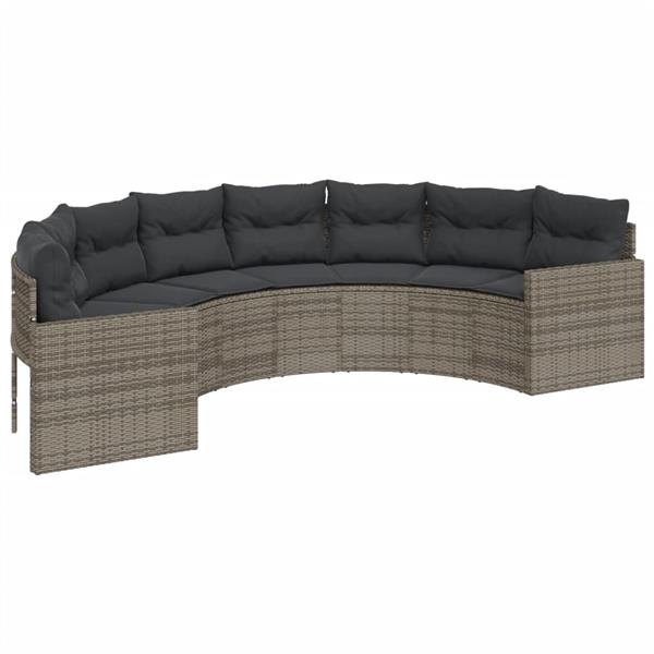 Grote foto vidaxl tuinbank met tafel en kussens halfrond poly rattan grijs tuin en terras tuinmeubelen