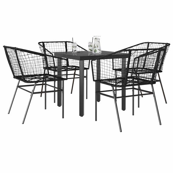 Grote foto vidaxl 5 delige tuinset poly rattan glas zwart tuin en terras tuinmeubelen