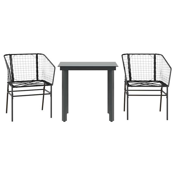 Grote foto vidaxl 3 delige tuinset poly rattan glas zwart tuin en terras tuinmeubelen