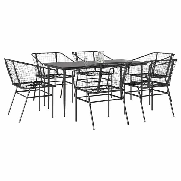 Grote foto vidaxl 7 delige tuinset poly rattan glas zwart tuin en terras tuinmeubelen