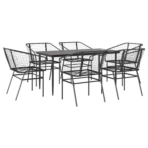 Grote foto vidaxl 7 delige tuinset poly rattan glas zwart tuin en terras tuinmeubelen