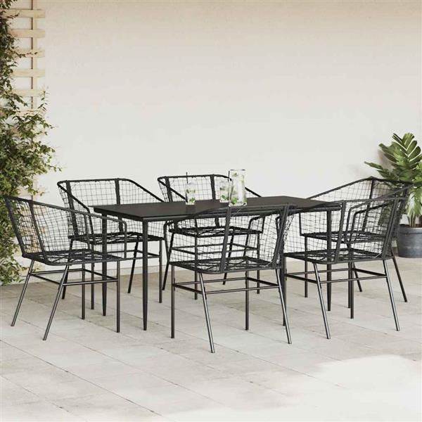 Grote foto vidaxl 7 delige tuinset poly rattan glas zwart tuin en terras tuinmeubelen