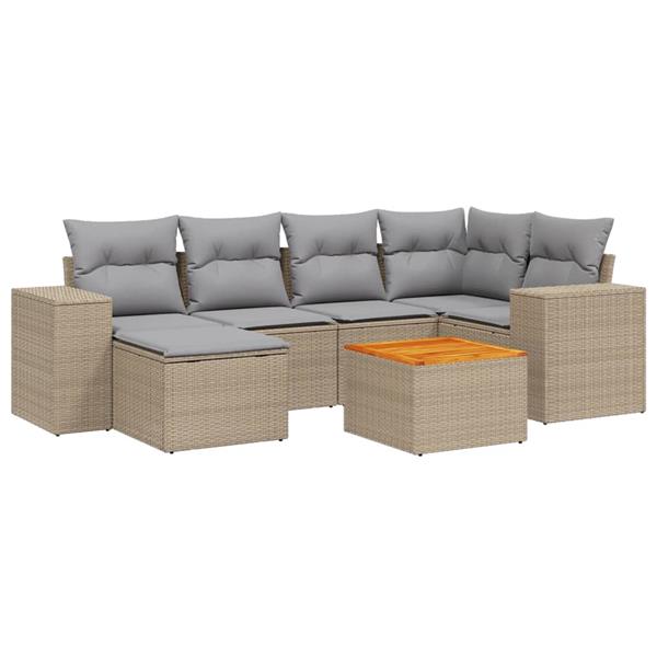 Grote foto vidaxl 7 delige loungeset met kussens poly rattan beige tuin en terras tuinmeubelen