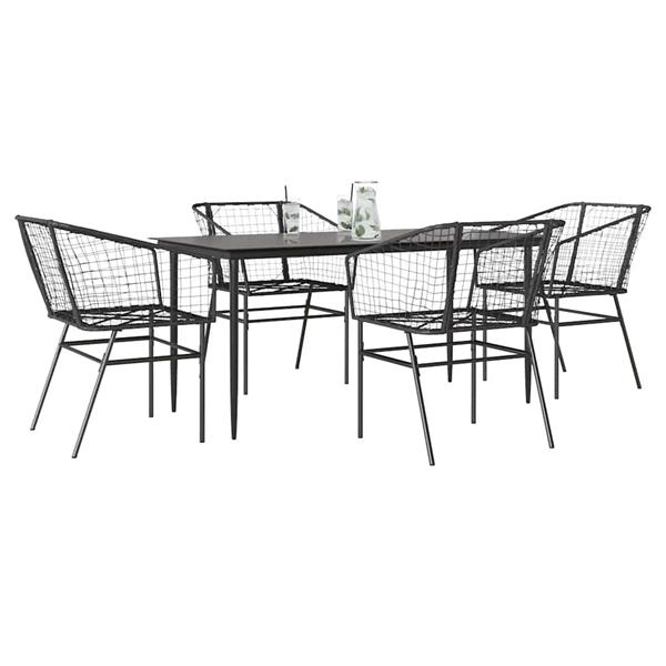 Grote foto vidaxl 5 delige tuinset poly rattan glas zwart tuin en terras tuinmeubelen