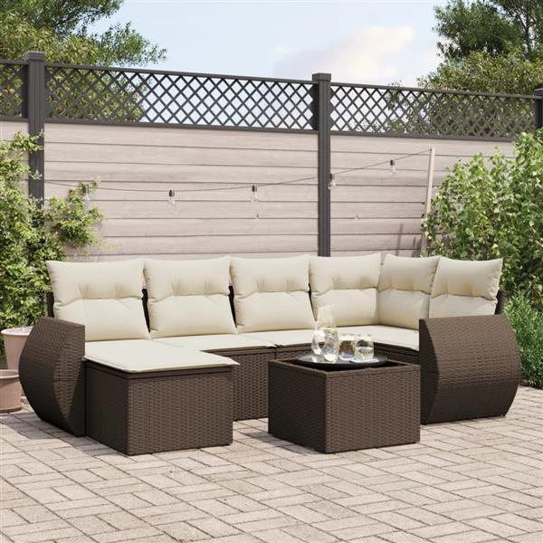 Grote foto vidaxl 7 delige loungeset met kussens poly rattan bruin tuin en terras tuinmeubelen