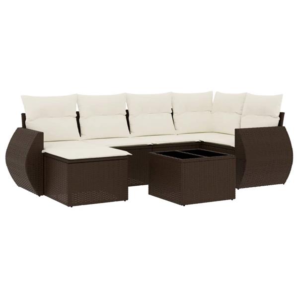 Grote foto vidaxl 7 delige loungeset met kussens poly rattan bruin tuin en terras tuinmeubelen