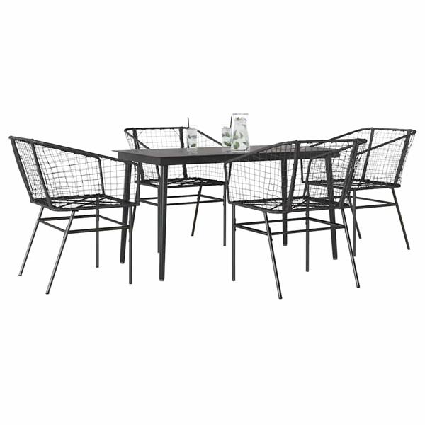 Grote foto vidaxl 5 delige tuinset poly rattan glas zwart tuin en terras tuinmeubelen