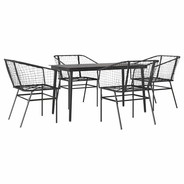 Grote foto vidaxl 5 delige tuinset poly rattan glas zwart tuin en terras tuinmeubelen