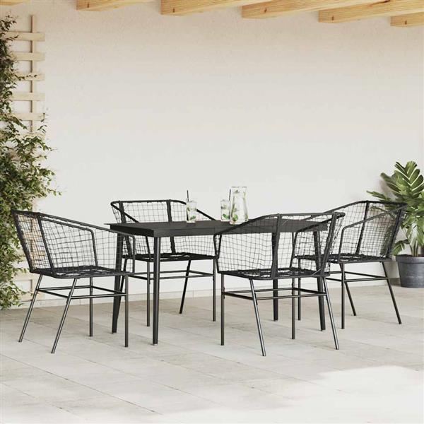 Grote foto vidaxl 5 delige tuinset poly rattan glas zwart tuin en terras tuinmeubelen