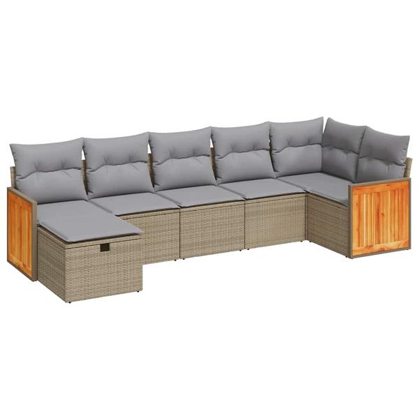 Grote foto vidaxl 7 delige loungeset met kussens poly rattan beige tuin en terras tuinmeubelen
