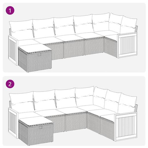 Grote foto vidaxl 7 delige loungeset met kussens poly rattan beige tuin en terras tuinmeubelen