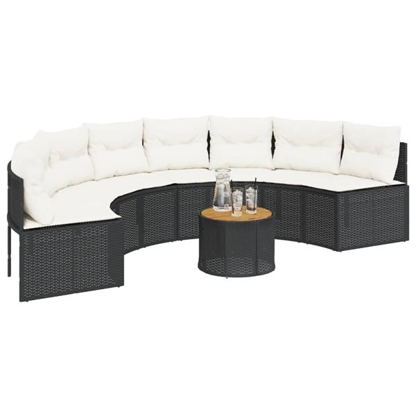 Grote foto vidaxl tuinbank met tafel en kussens halfrond poly rattan zwart tuin en terras tuinmeubelen
