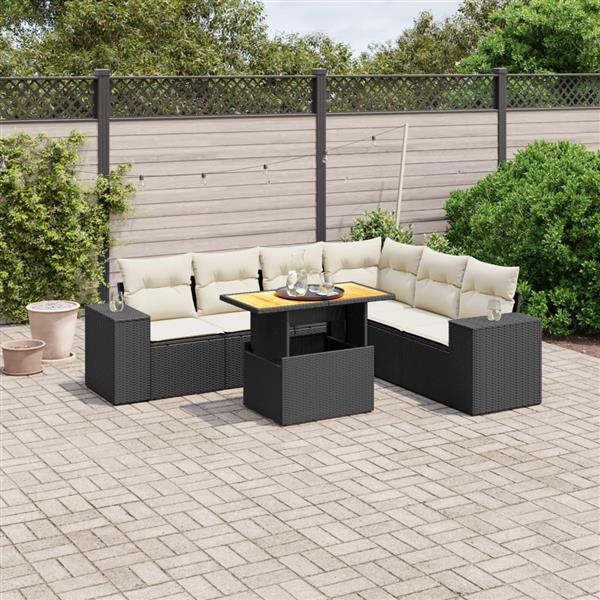 Grote foto vidaxl 7 delige loungeset met kussens poly rattan zwart tuin en terras tuinmeubelen