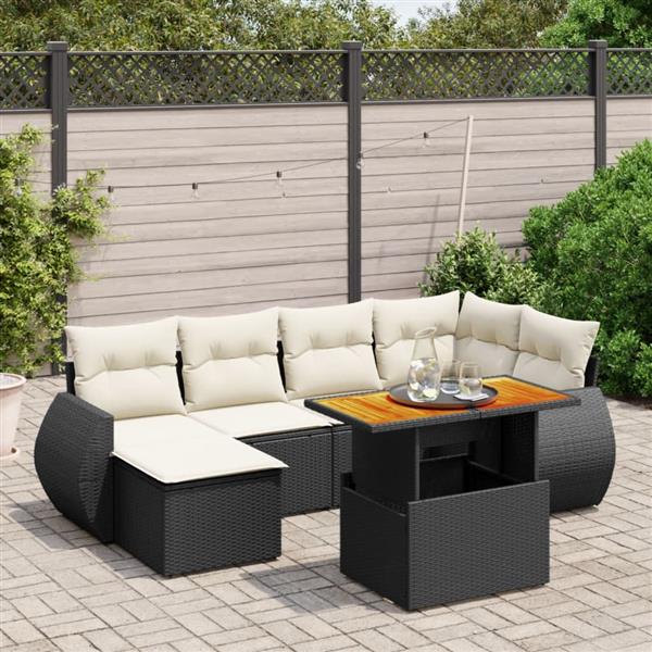 Grote foto vidaxl 7 delige loungeset met kussens poly rattan zwart tuin en terras tuinmeubelen